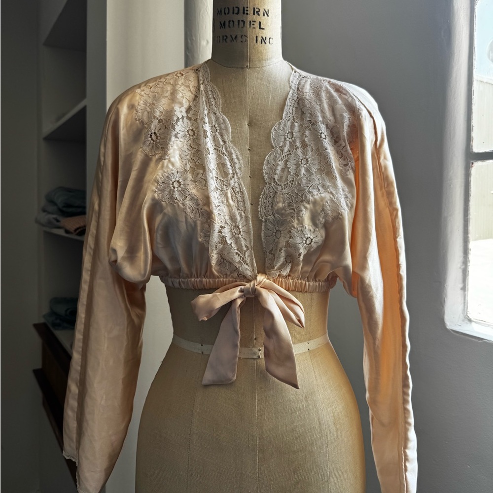 Vintage Natori Cream Satin Sexy Crop Tie Top S